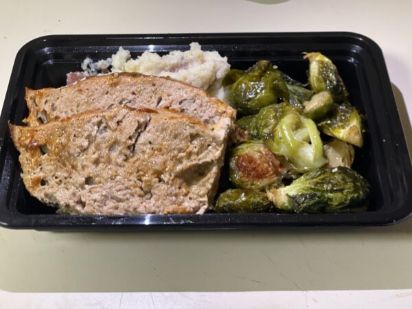 Turkey Meatloaf, Mashed red potatoes & garlic Parmesan brussell sprouts